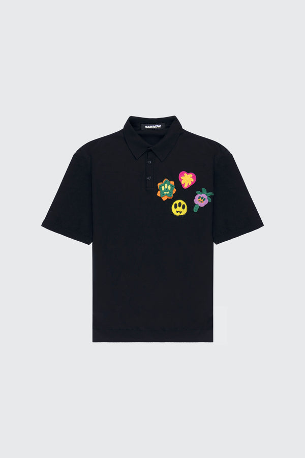 Barrow mesh polo shirt with multicolored patch